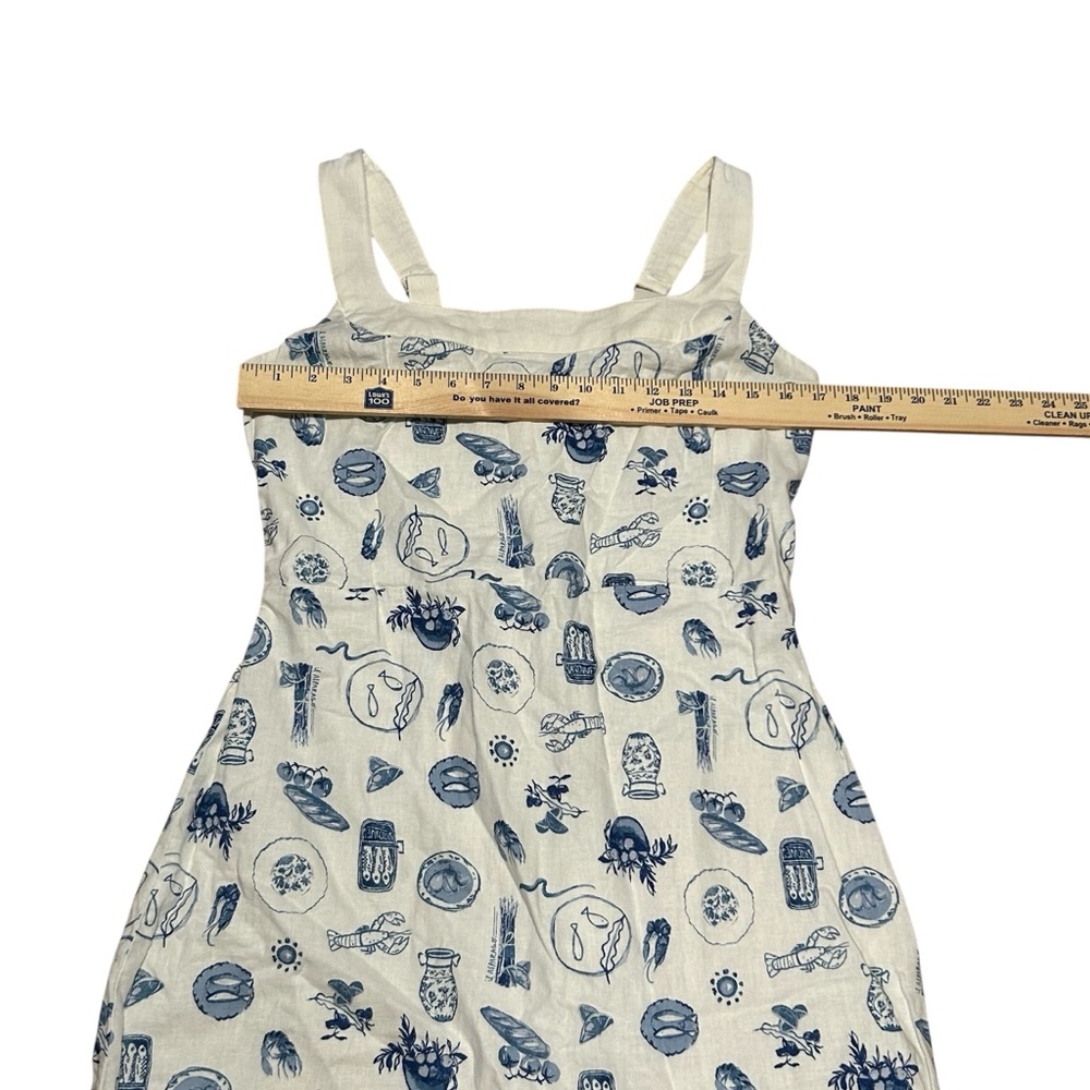 Abercrombie & Fitch Linen Blend Wide Strap Mini Dress Size Large Food Blue White - Picture 4 of 5